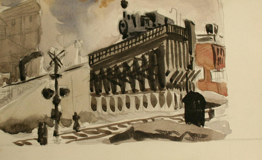 City scape with locomotive