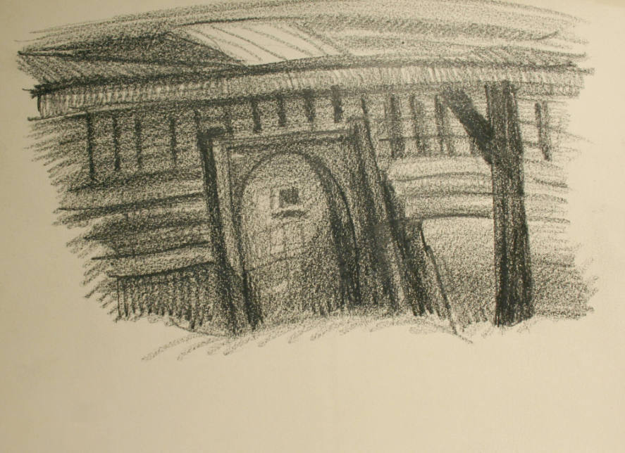 Dark sketch of an oval gateway