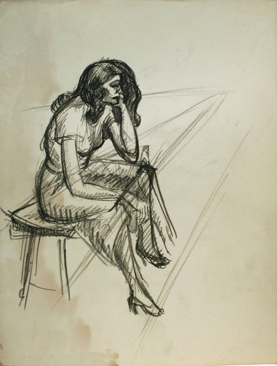 Worried Woman Seated on Bench