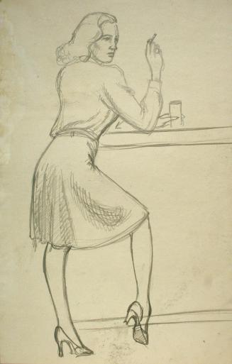 Glamourous Woman at Bar with Cigarette and Drink