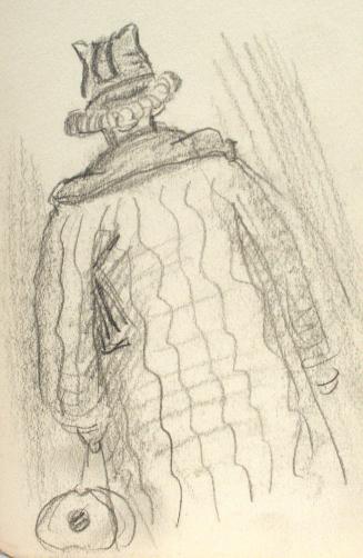 Back of a Woman with Purse and Coat and Hat