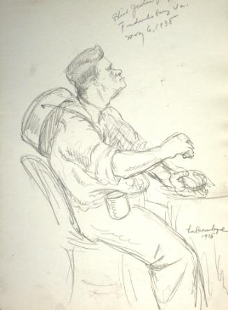 Seated Man with Guitar Slung on Back