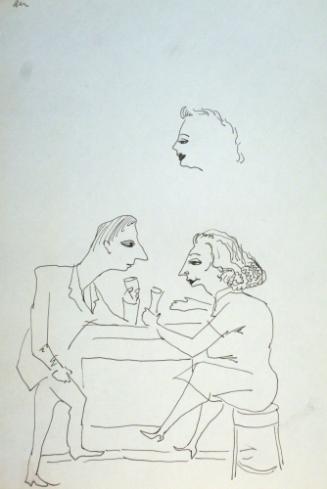 Couple at Table Drinking and a Profile of a Head