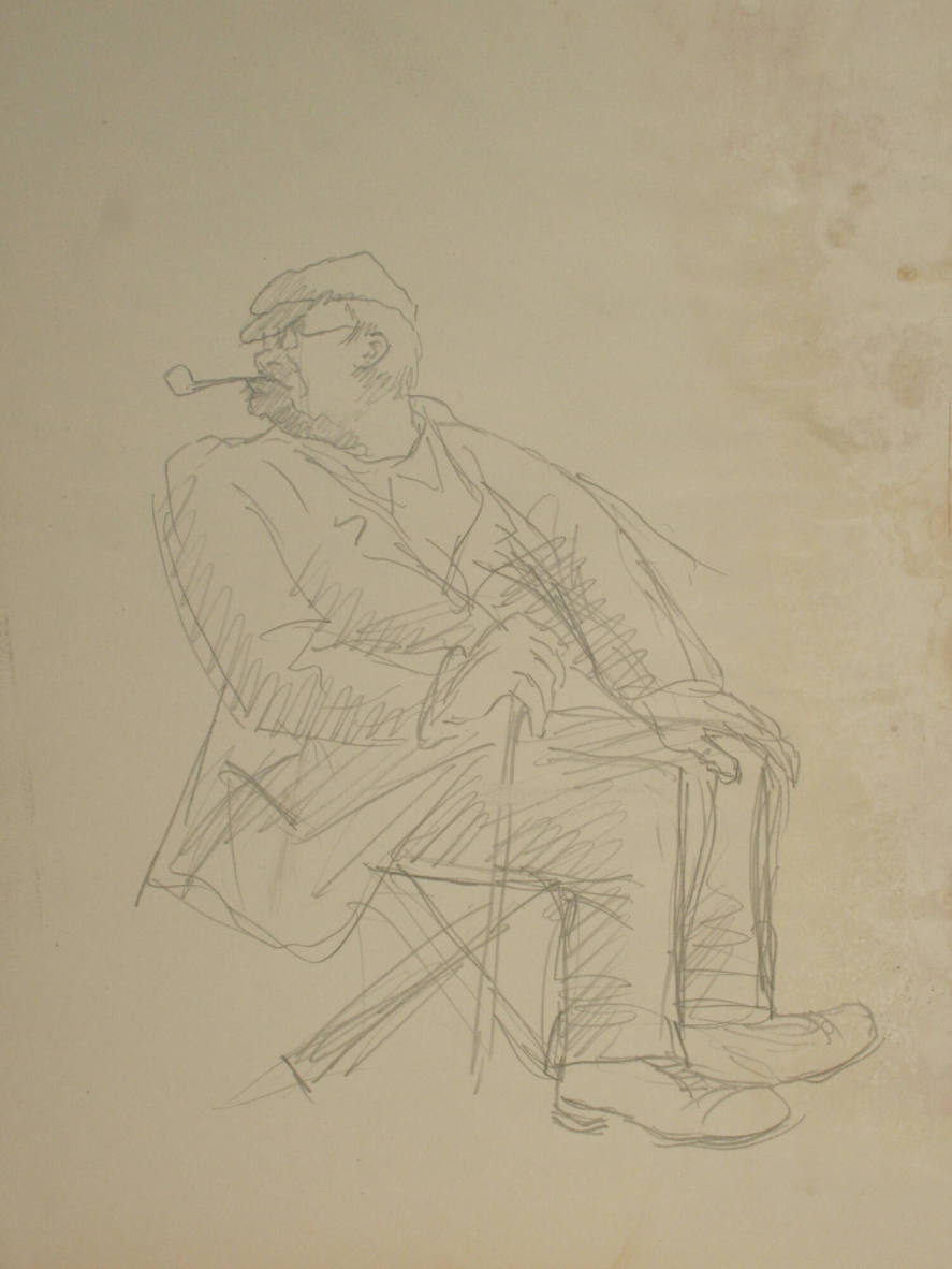 Seated Big Man with Cap and Pipe