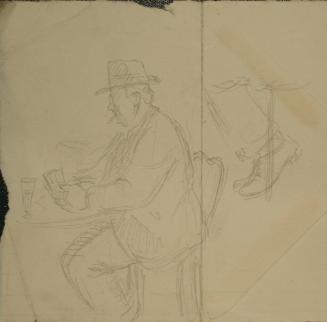 Man Drinking and Feet on Torn Envelope