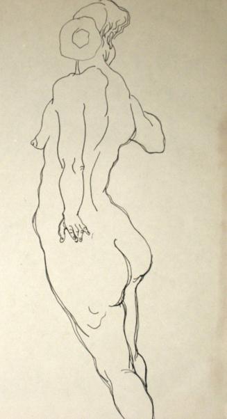 Nude woman standing, from the rear