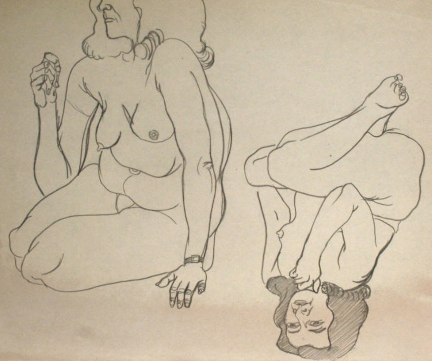 2 nude women sitting down