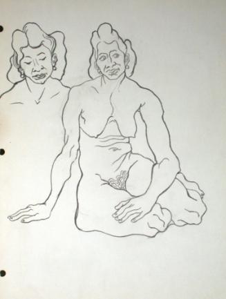 Nude woman sitting down and woman's head