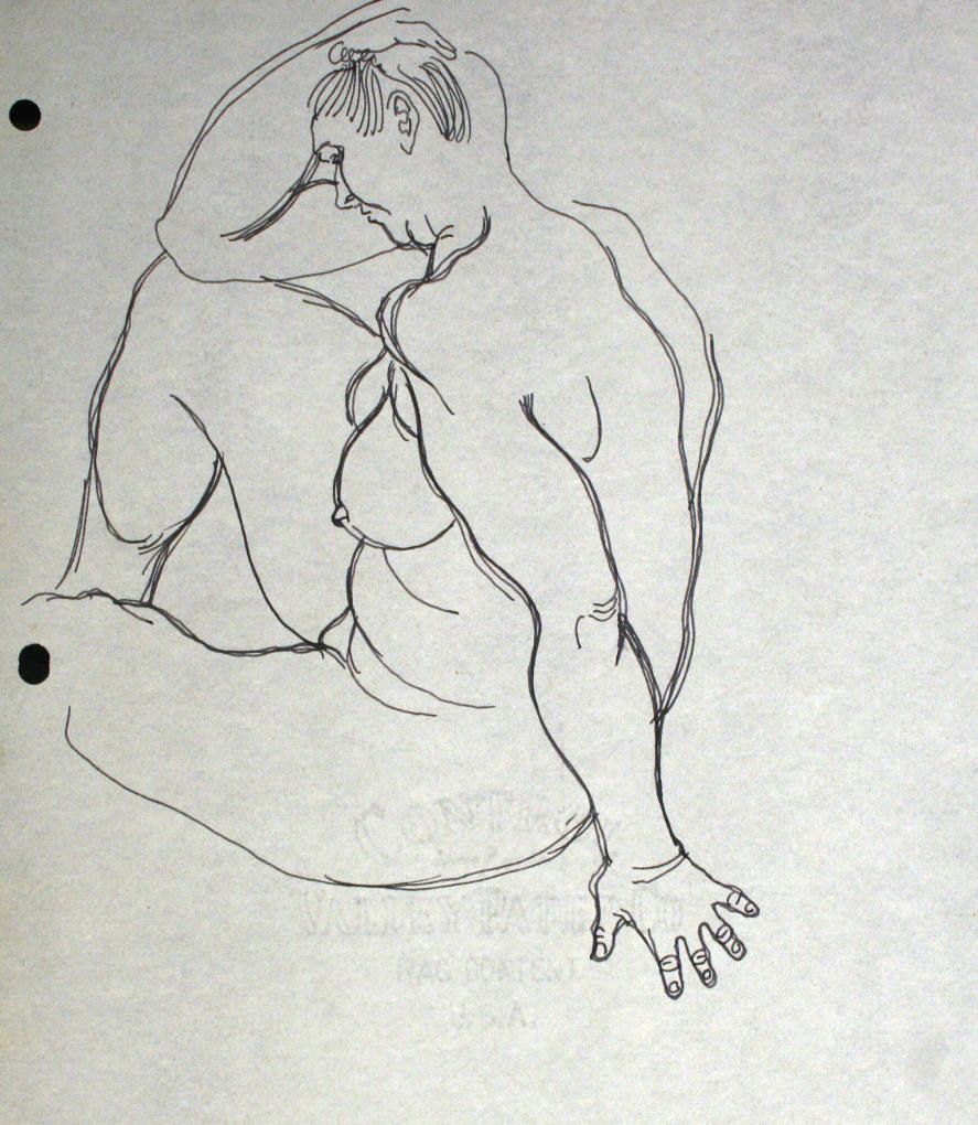 Nude woman sitting down