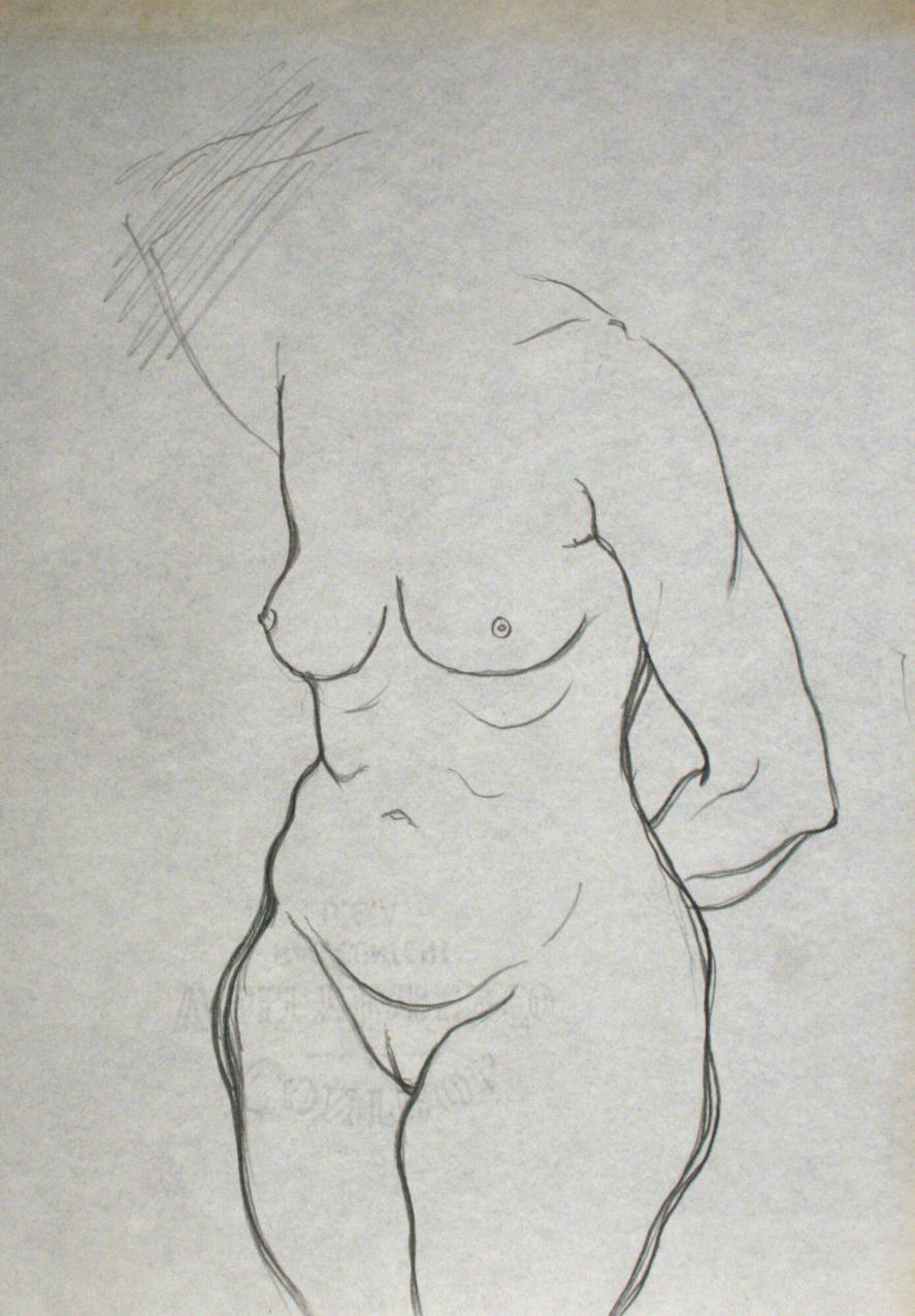 Nude woman sitting down without head