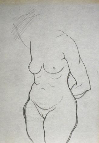 Nude woman sitting down without head