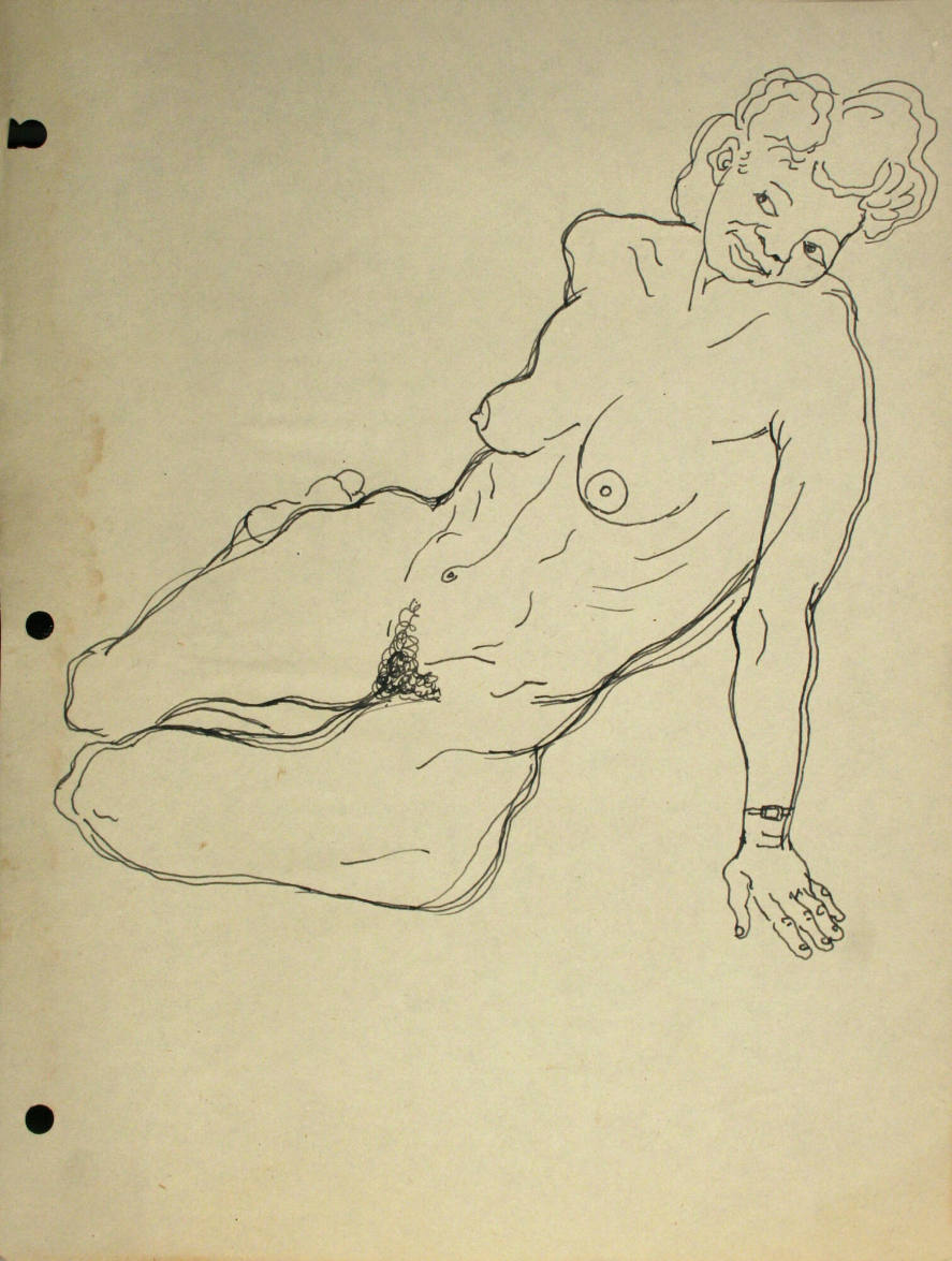 Nude woman sitting down