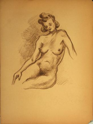 Nude woman sitting down