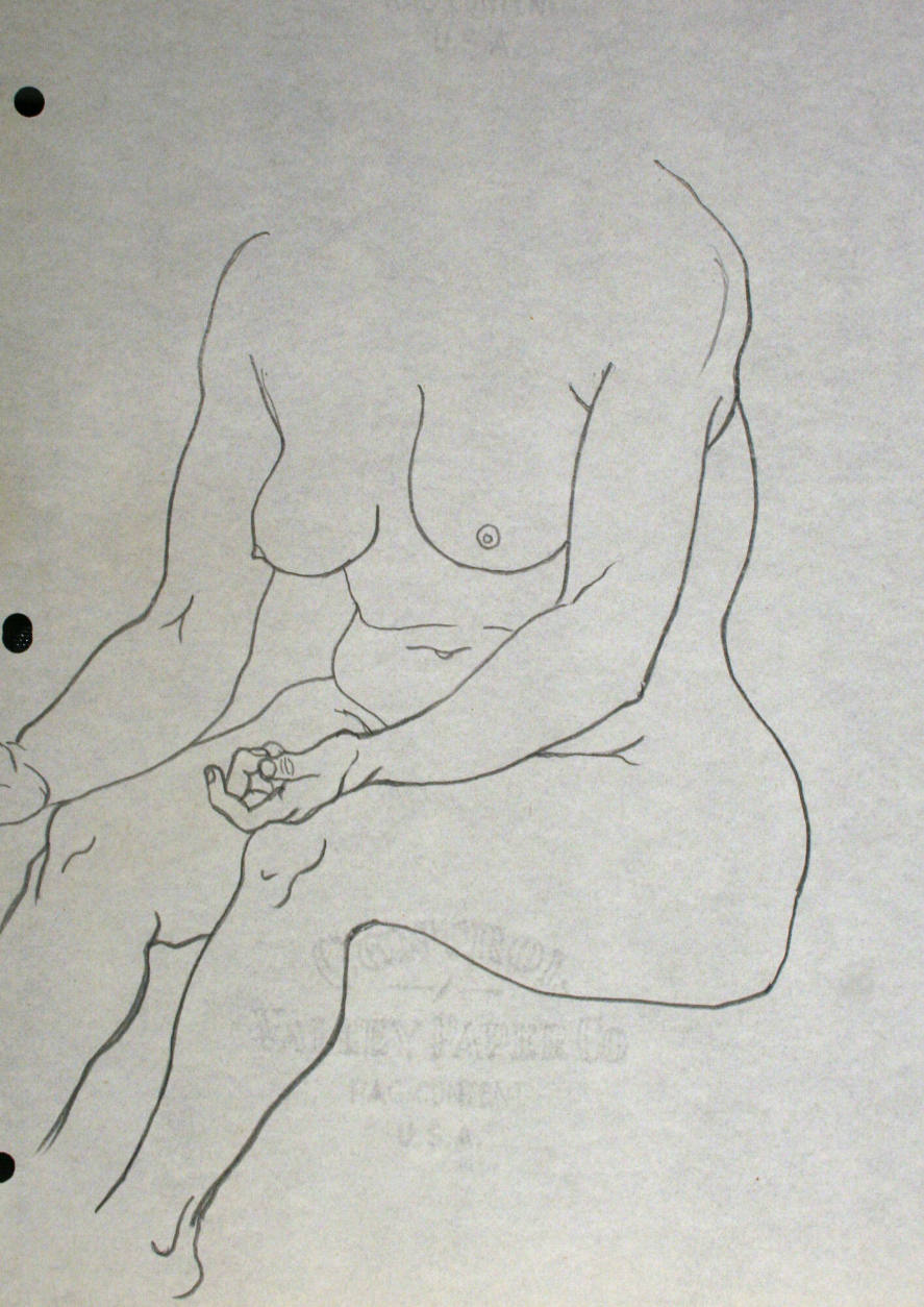 Nude woman sitting down without head