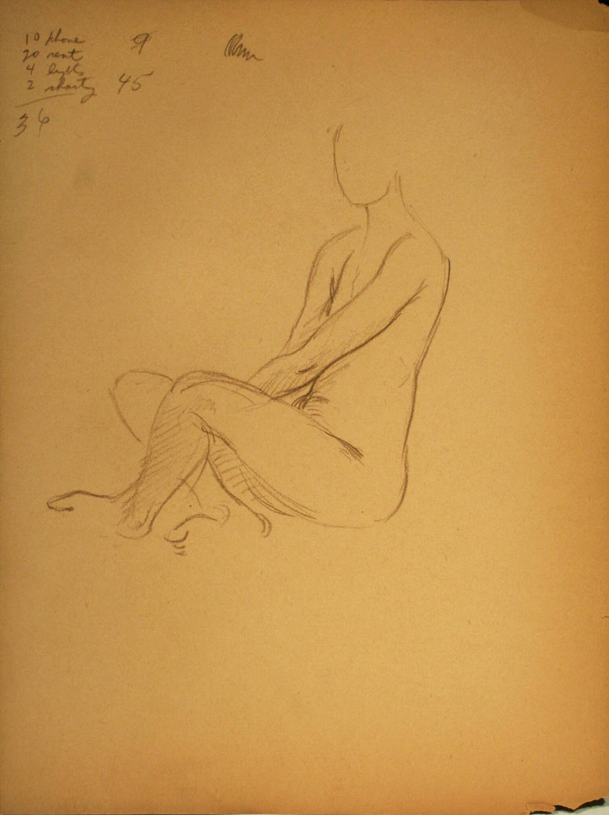 Nude woman sitting down