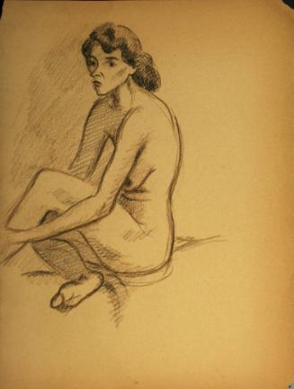 Nude woman sitting down