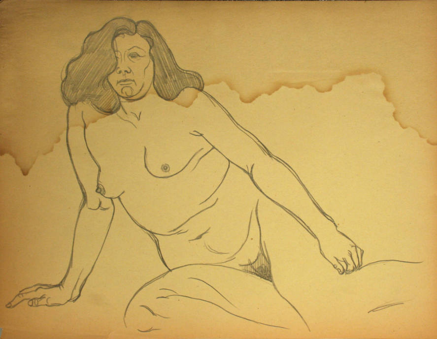 Nude woman sitting down