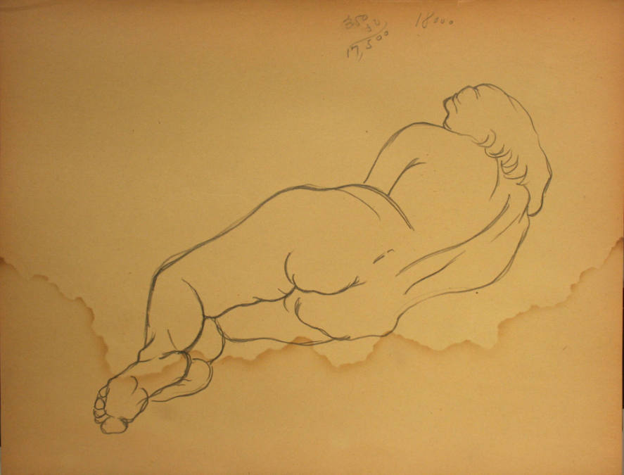 Nude woman lying down, from the rear