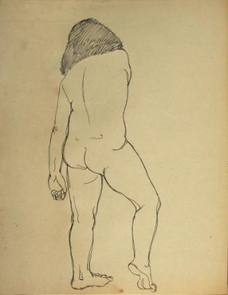 Nude woman standing, from the rear