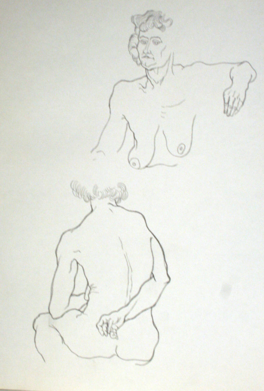 Nude woman from the waist up, nude woman from the waist up from the rear