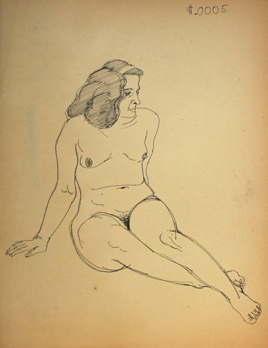 Nude woman sitting down