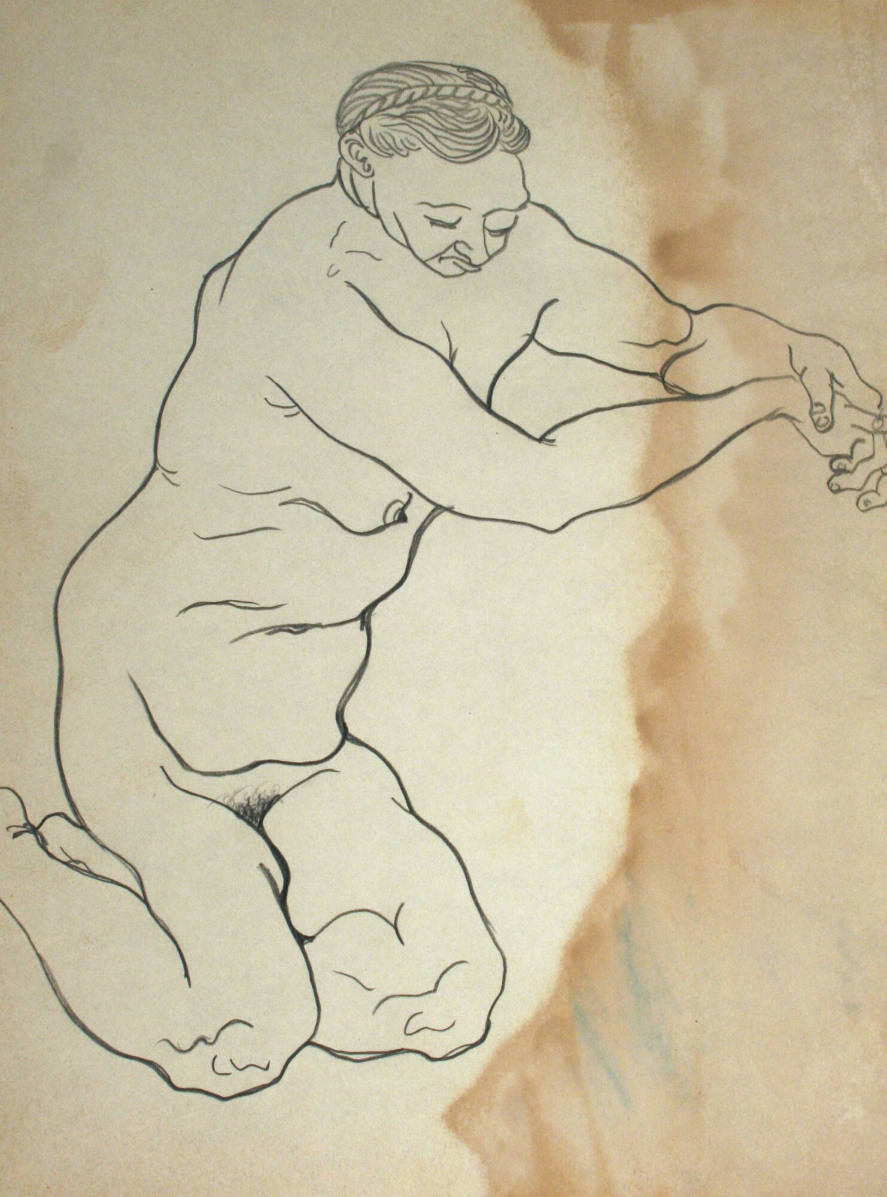 Nude woman kneeling down