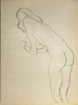 Nude woman standing, from the rear