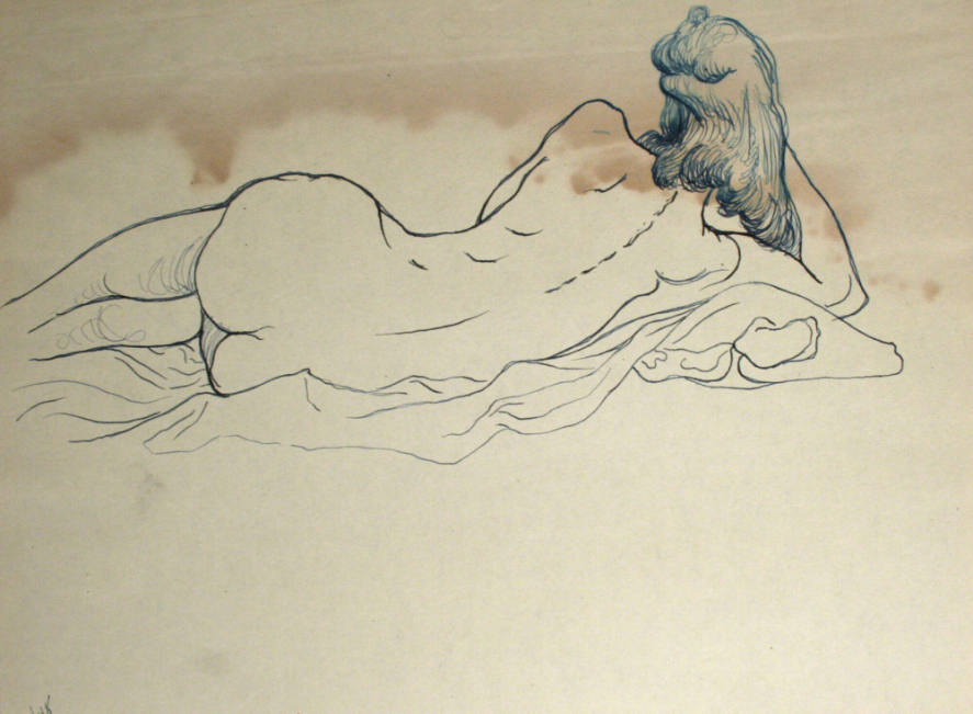 Nude woman lying down, from the rear