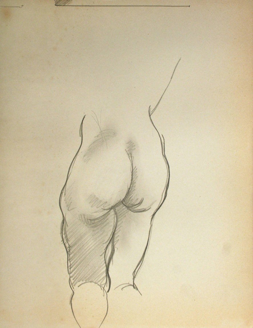 Nude figure from behind, waist down