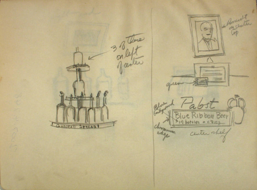 Bar room sketches; "Calvert Special," Pabst display