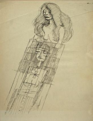 Rectangular drawing of nude woman