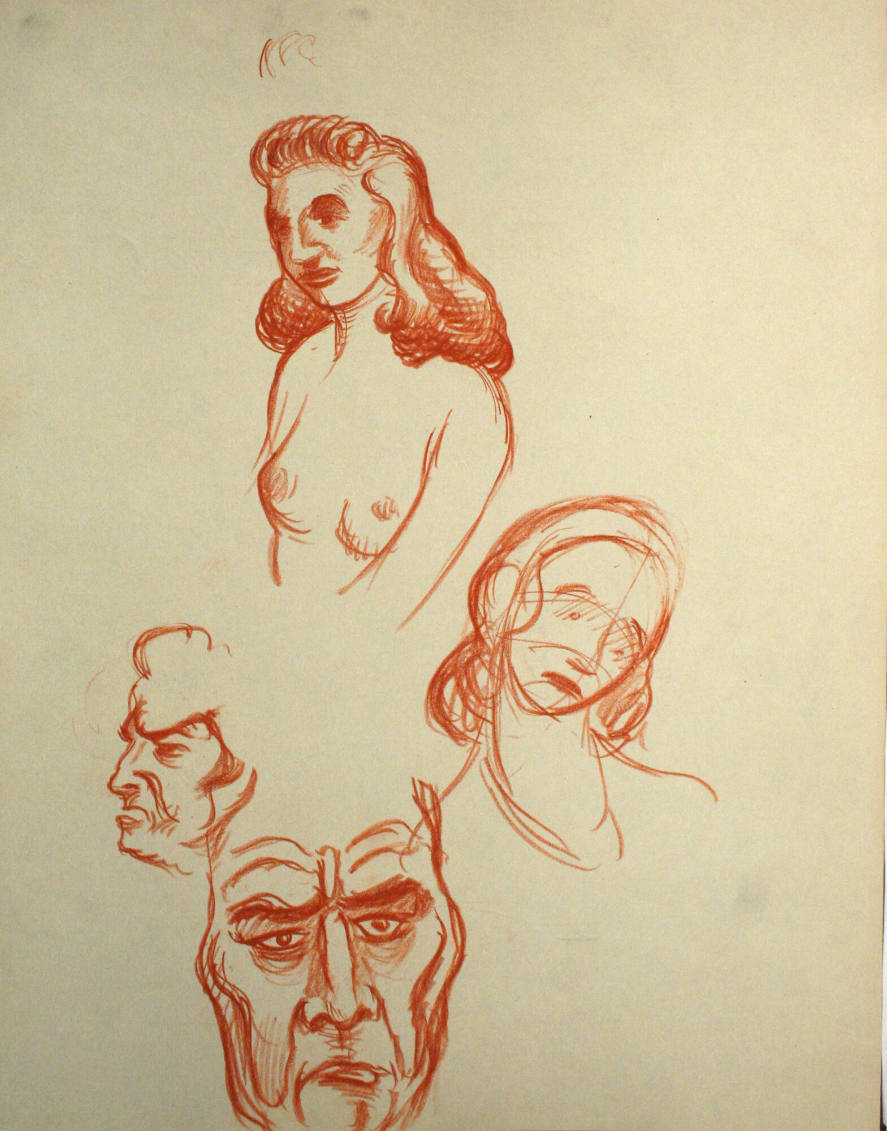 3 heads, 1 nude woman from the waist up