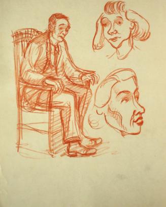 Seated man, 2 women's heads