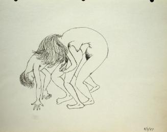 Graphic depictions of sexual contact, featuring a nude man and woman standing