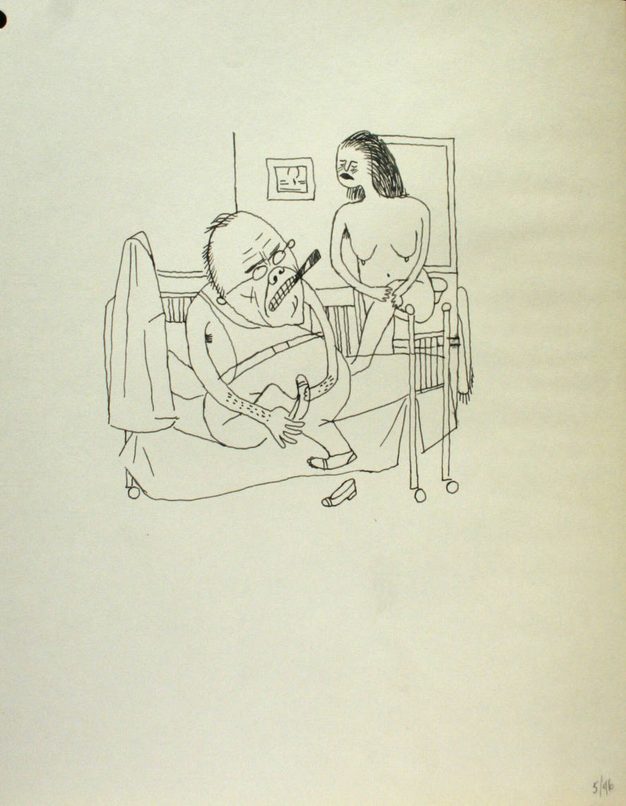 Graphic depictions of sexual contact, featuring a partially clothed man and nude woman