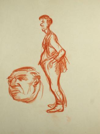 Man's head, man with hands in pockets