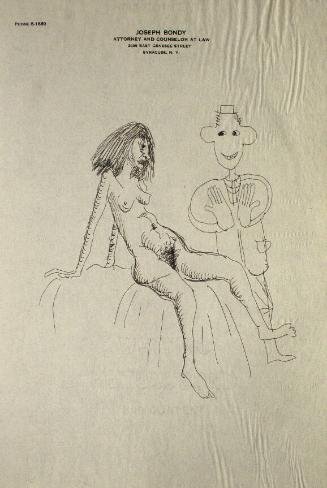 Nude woman sitting down with man clothed