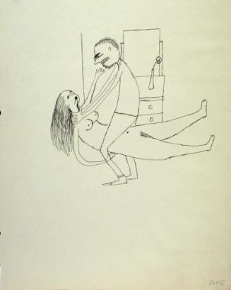 Graphic depictions of sexual contact, featuring a nude man strangling a nude woman