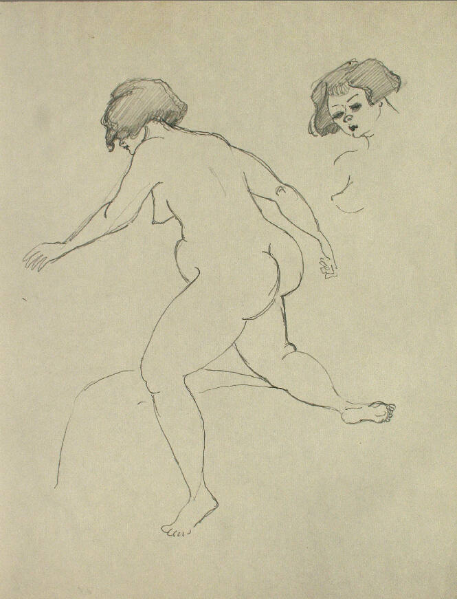 Nude woman standing and woman's head