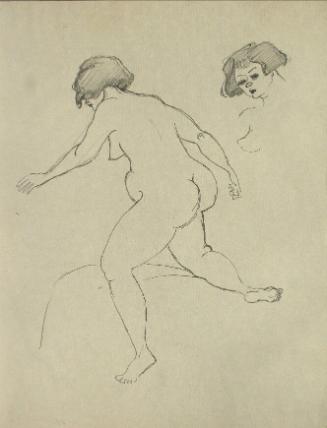 Nude woman standing and woman's head