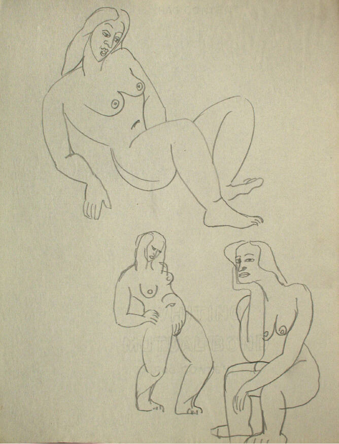 Graphic depictions of sexual contact, featuring three nude women, two of which are sitting down