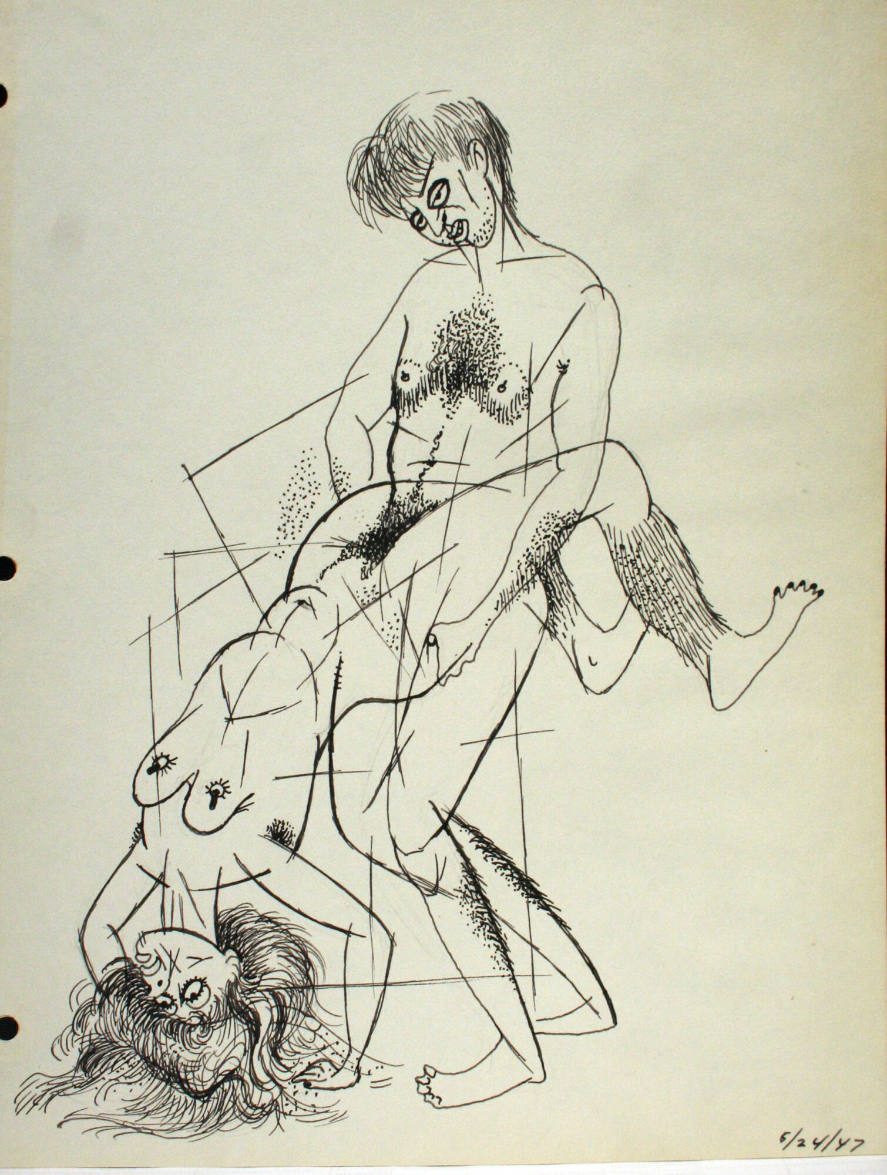 Graphic depictions of sexual contact, featuring a nude man and woman