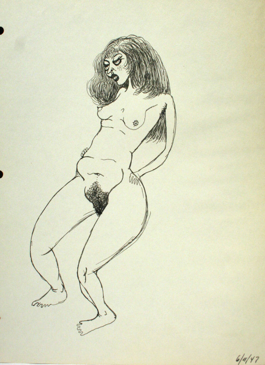 Graphic depictions of sexual contact, featuring a nude woman standing