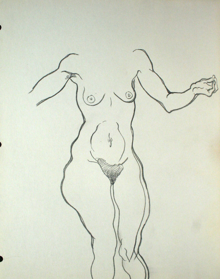 Nude woman standing without head