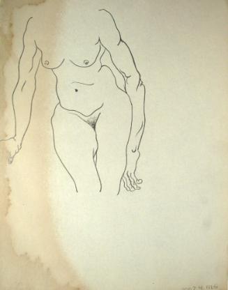 Nude woman sitting down without head