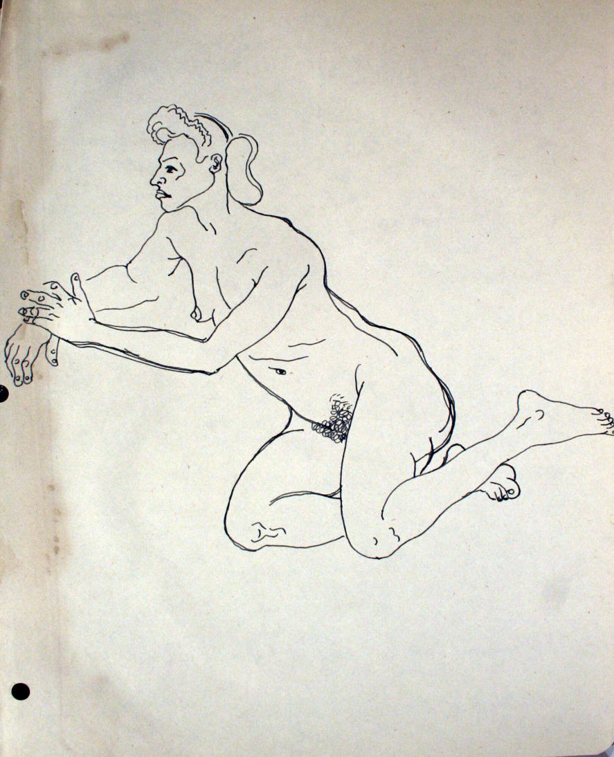 Nude woman sitting down