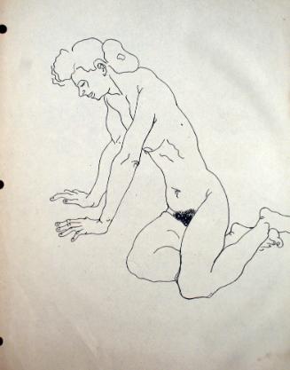 Nude woman sitting down