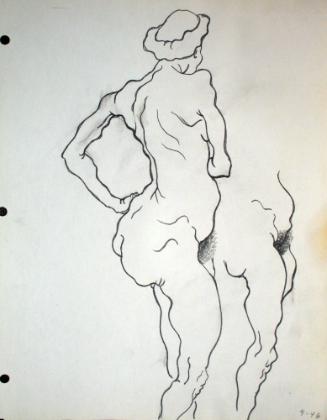 Nude woman standing, 1 nude woman, from the waist down