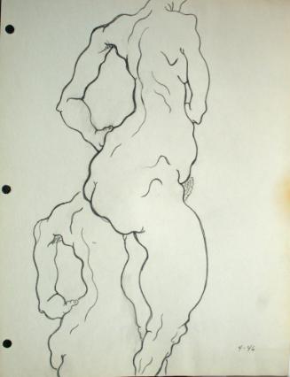 1 nude woman standing without head, 1 nude figure standing without head