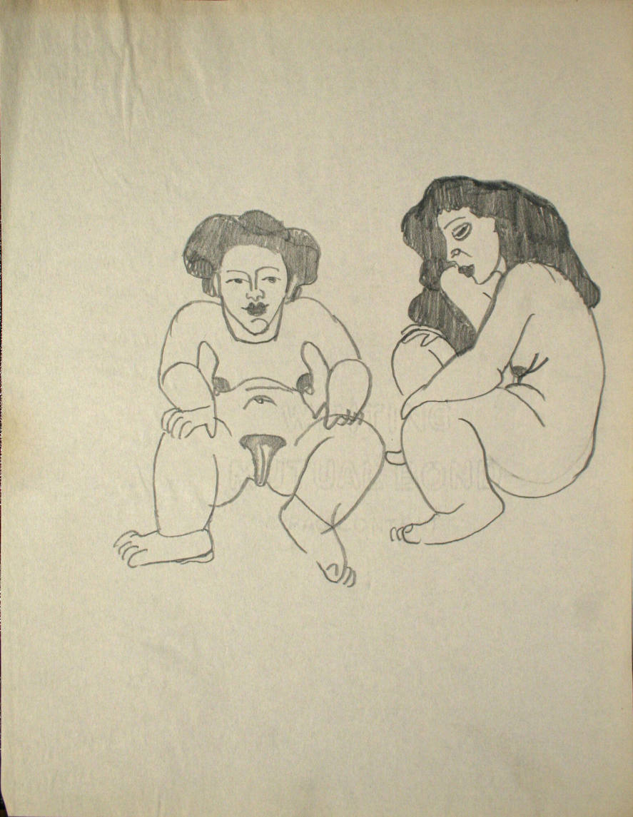 2 nude women sitting down